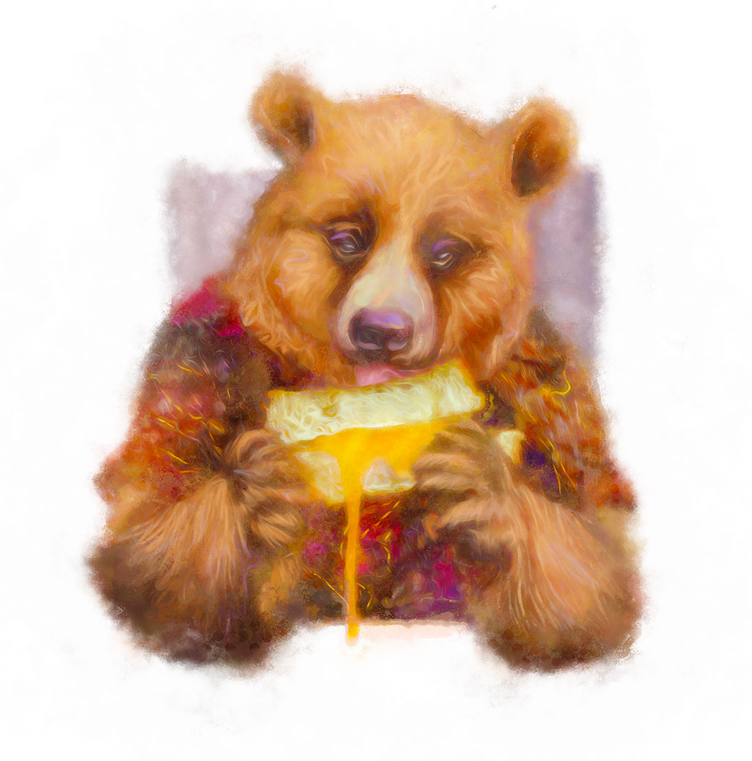 Bear eating a honey sandwich